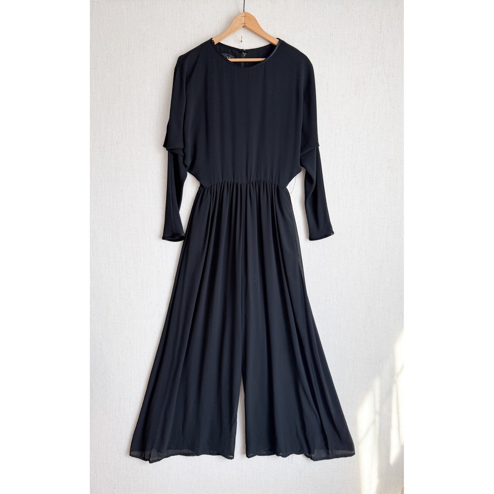 Gillian Vintage Black Wide Leg Jumpsuit Dolman Sleeve Elastic‎ Waist Size 4